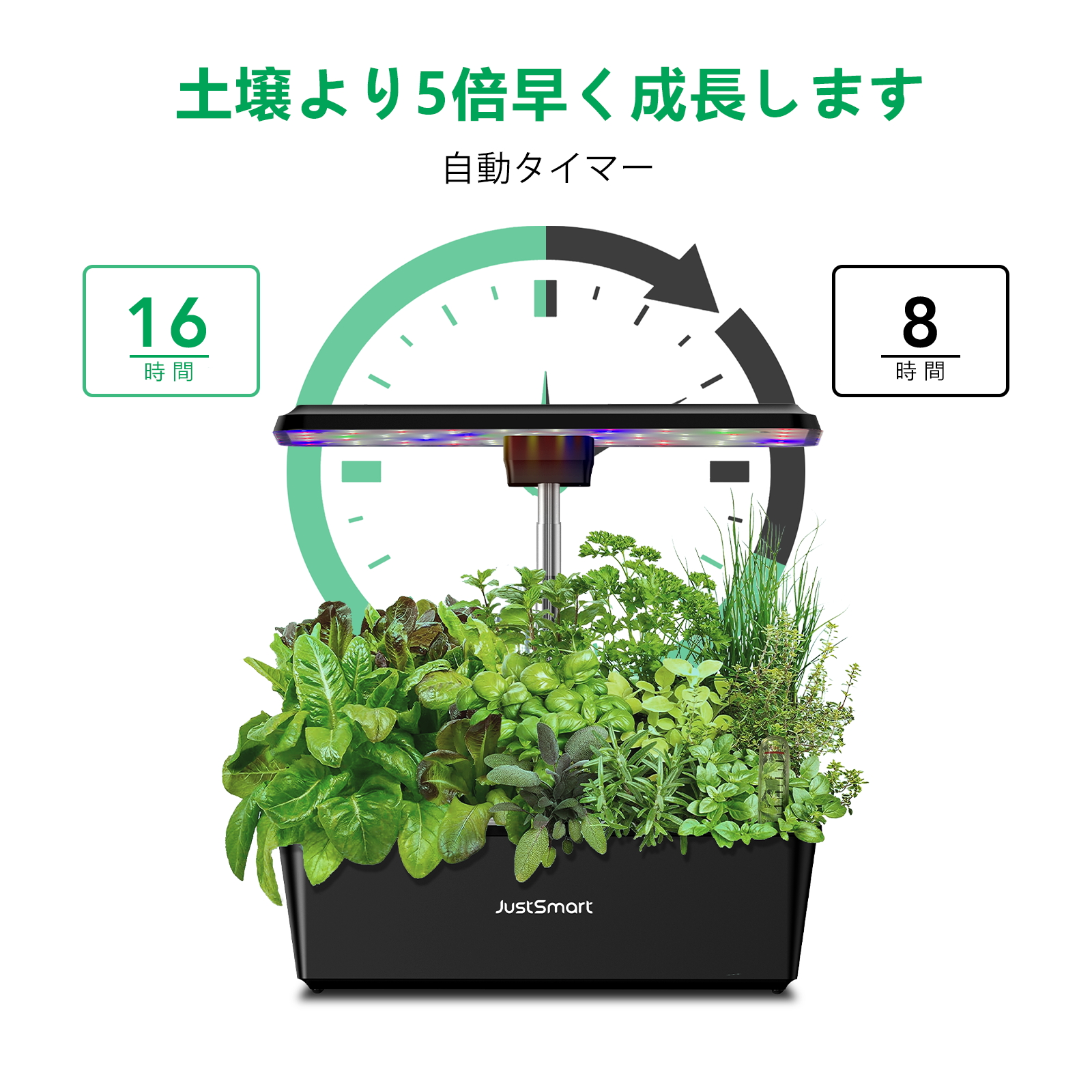 JustSmart 水耕栽培キット LED 野菜栽培キット 室内 静か 家庭菜園 プランター おしゃれ タイマー機能付 循環式ポンプ ガーデニング  観葉植物 育苗キット JustSmart